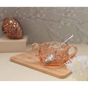 Sugar Bowl - Pink Depression Glass - Beautiful Antique - Vintage Kitchen Design